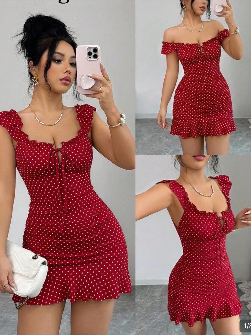 Off-Shoulder Red Polka Dot Ruffle Mini Dress